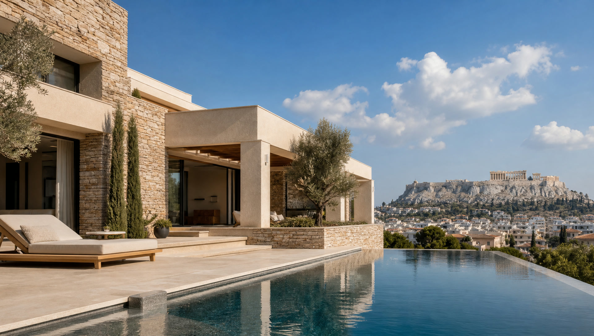 A luxury residence in Athens with the Acropolis in the distance