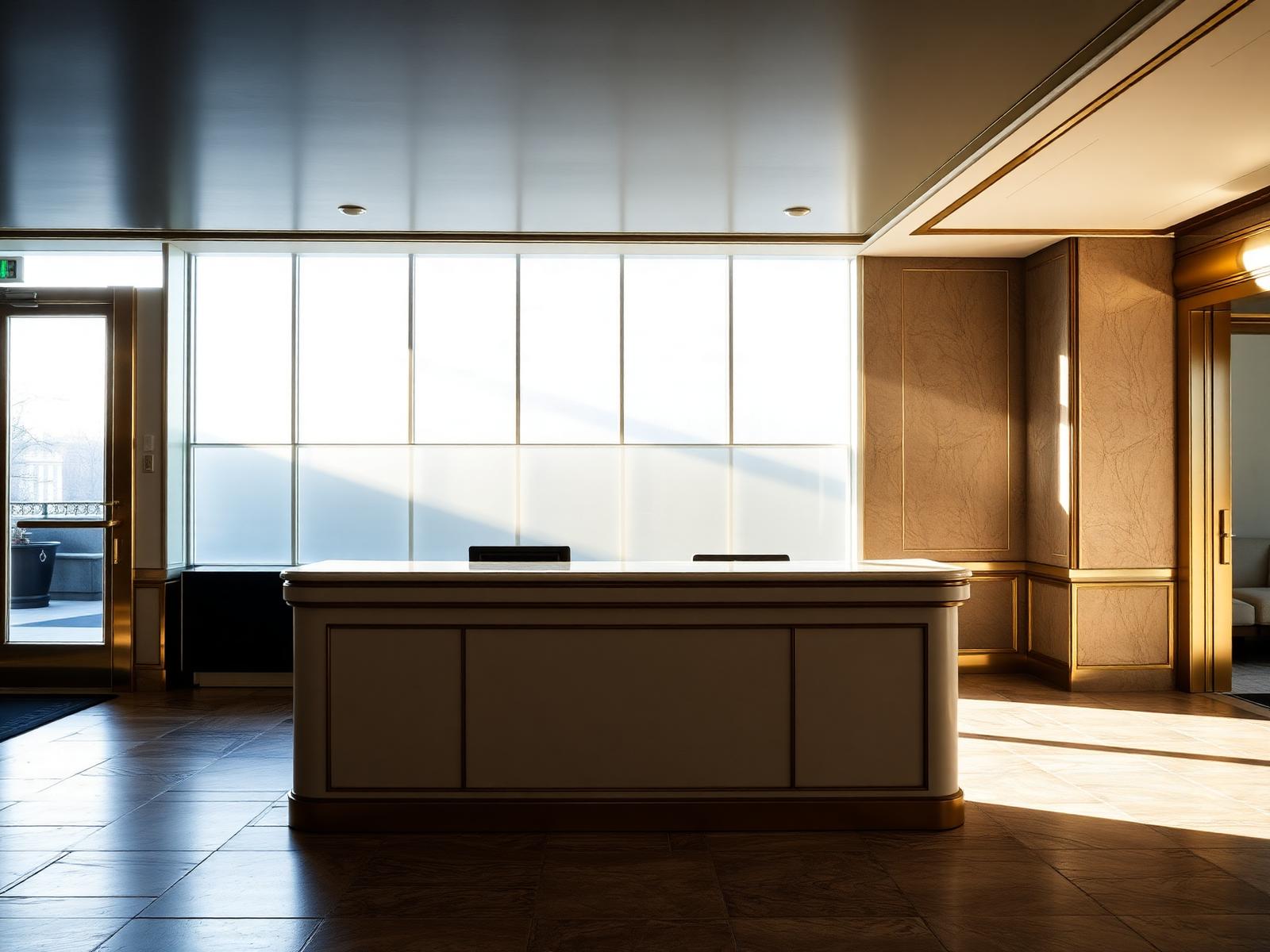 Residential building entrance with stone floor and brass detailing