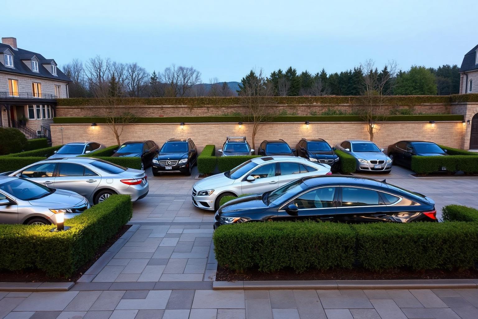 An organised parking area with planting